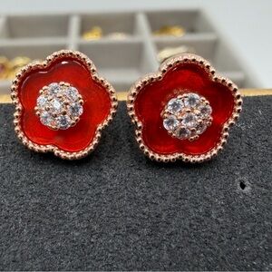Elegant Red Floral Earrings